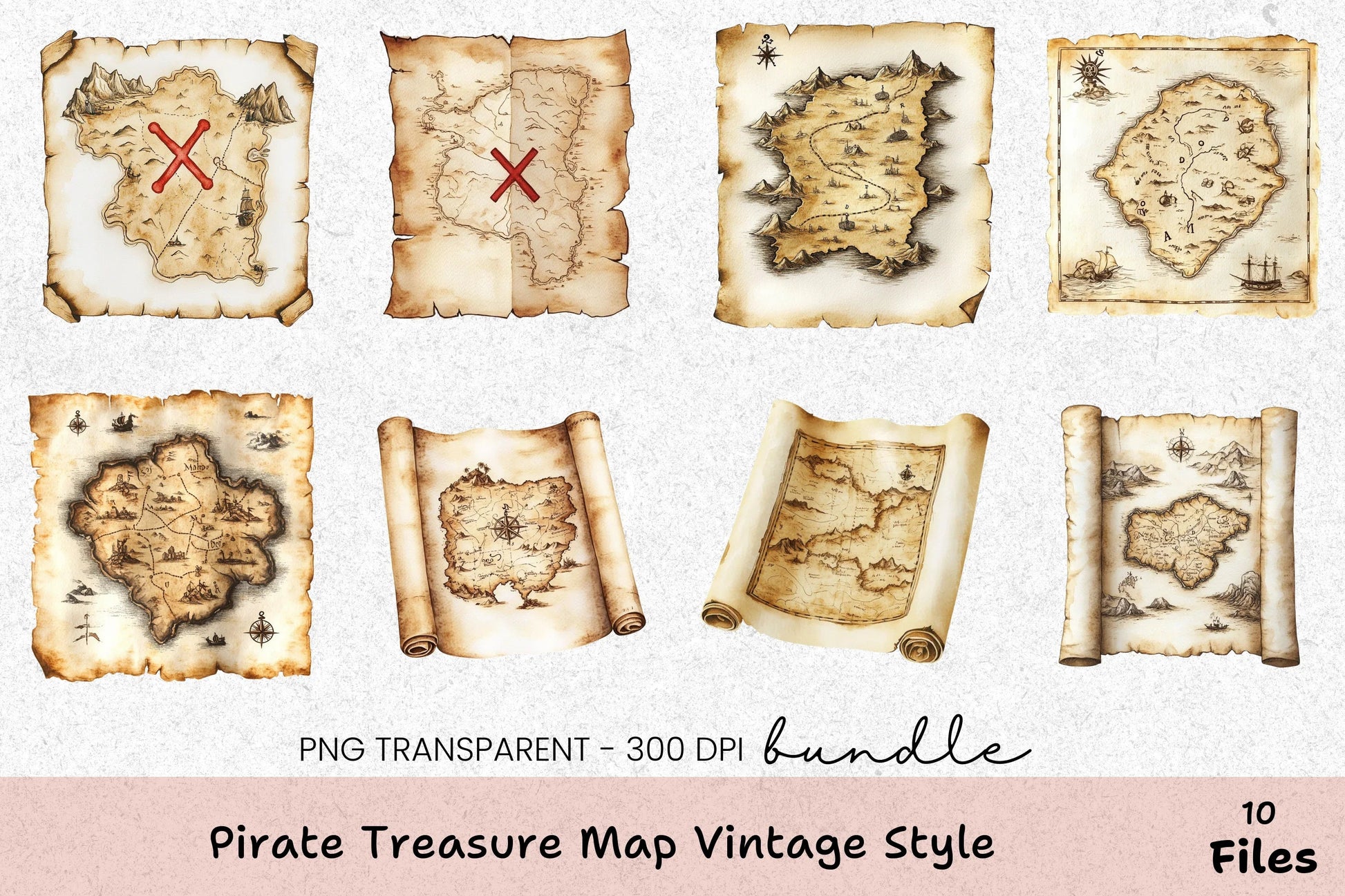 Vintage Pirate Treasure Map Clipart Bundle - CraftNest - Digital Crafting and Art
