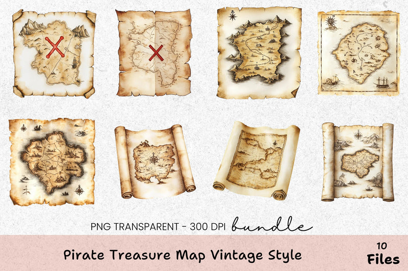 Vintage Pirate Treasure Map Clipart Bundle - CraftNest - Digital Crafting and Art