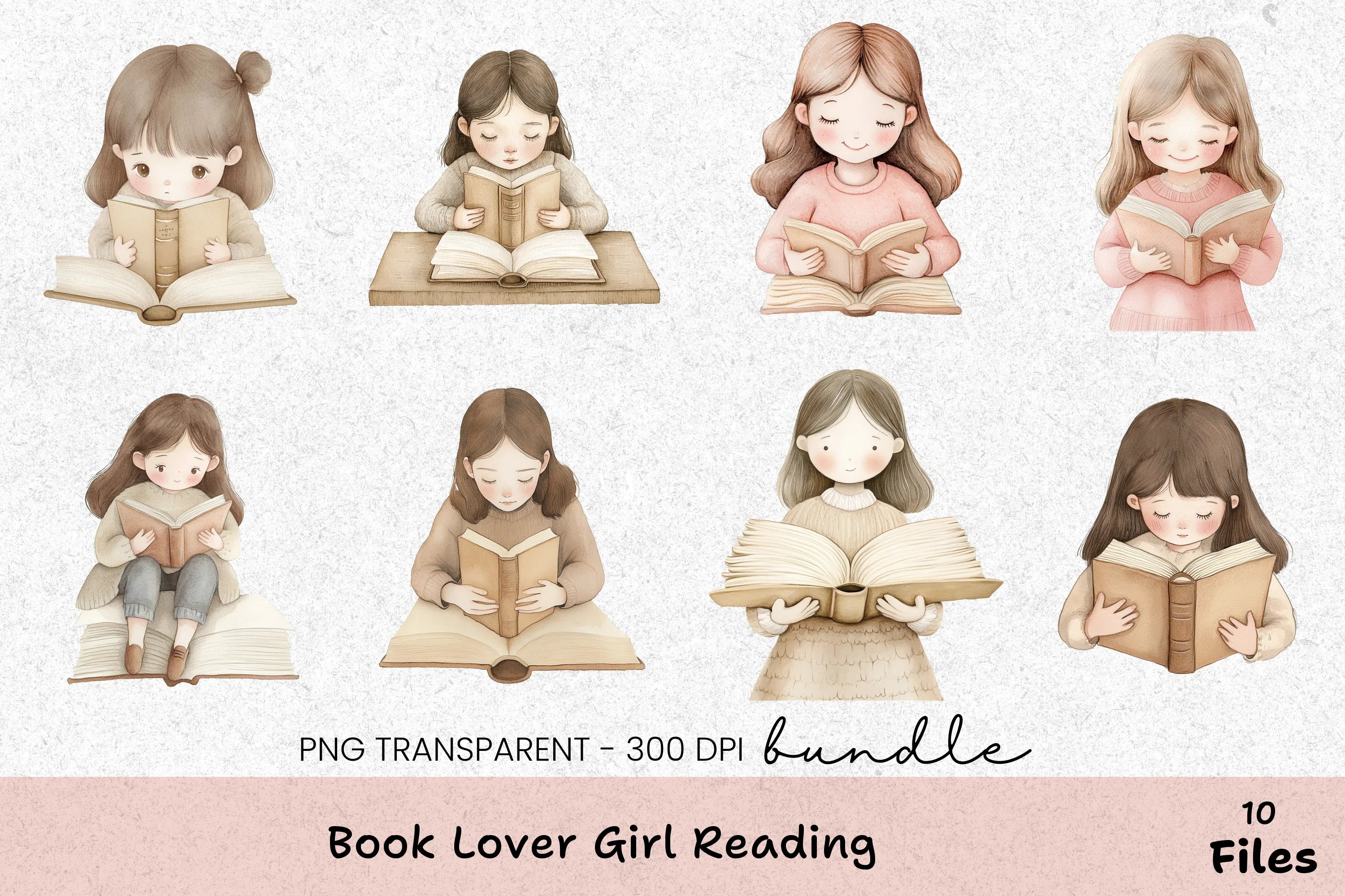 Book Lover Girl Reading Clipart Bundle - CraftNest - Digital Crafting and Art