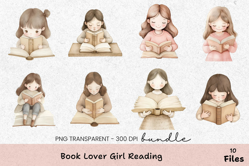 Book Lover Girl Reading Clipart Bundle - CraftNest - Digital Crafting and Art