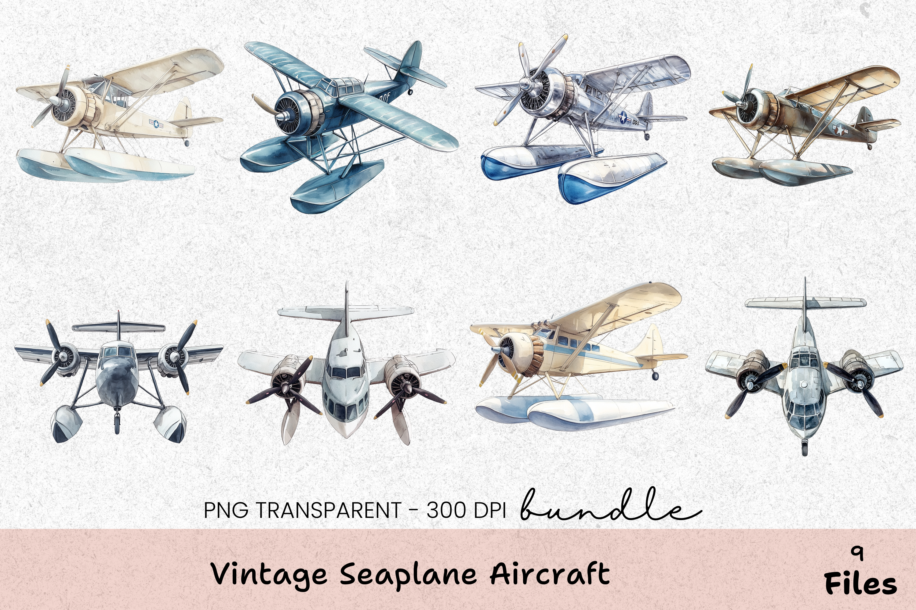 Vintage Seaplane Aircraft Clipart Bundle