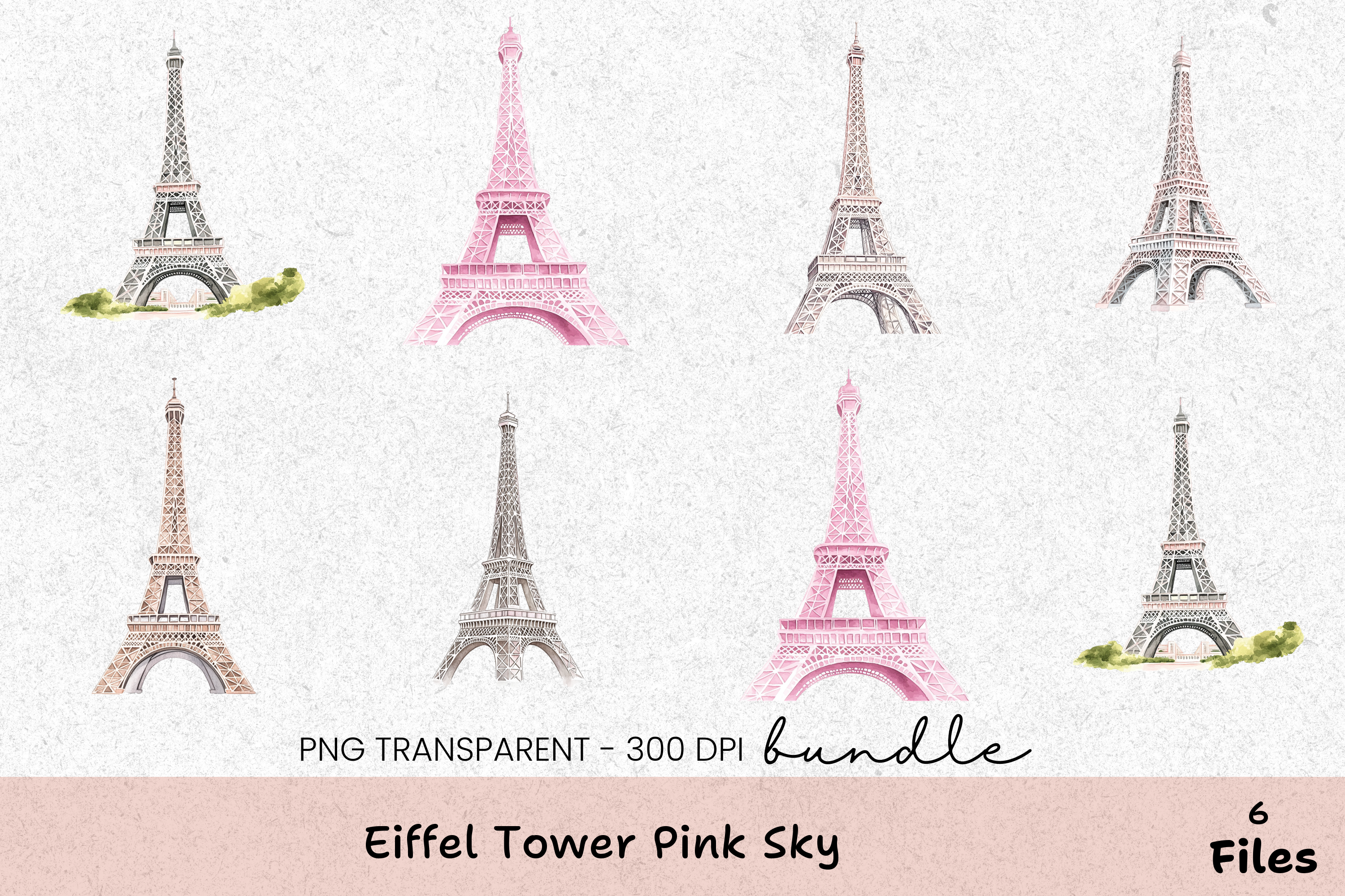 Eiffel Tower Pink Sky Clipart Bundle