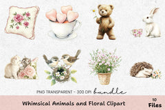Whimsical Animals and Floral Clipart Bundle - CraftNest - Digital Crafting and Art