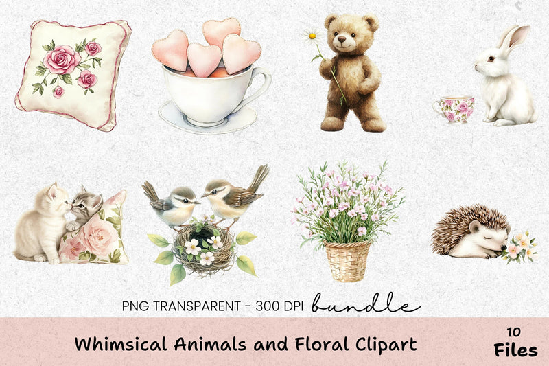 Whimsical Animals and Floral Clipart Bundle - CraftNest - Digital Crafting and Art