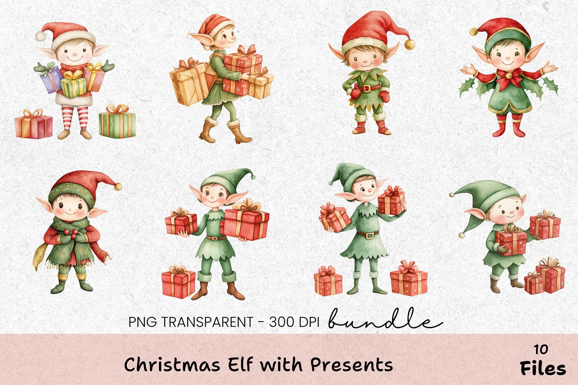 Christmas Elf with Presents Clipart Bundle - CraftNest - Digital Crafting and Art