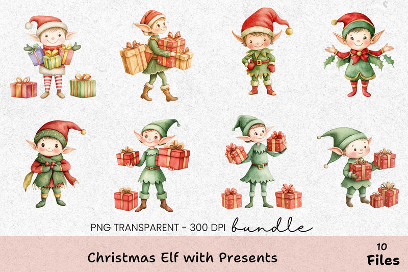 Christmas Elf with Presents Clipart Bundle - CraftNest - Digital Crafting and Art