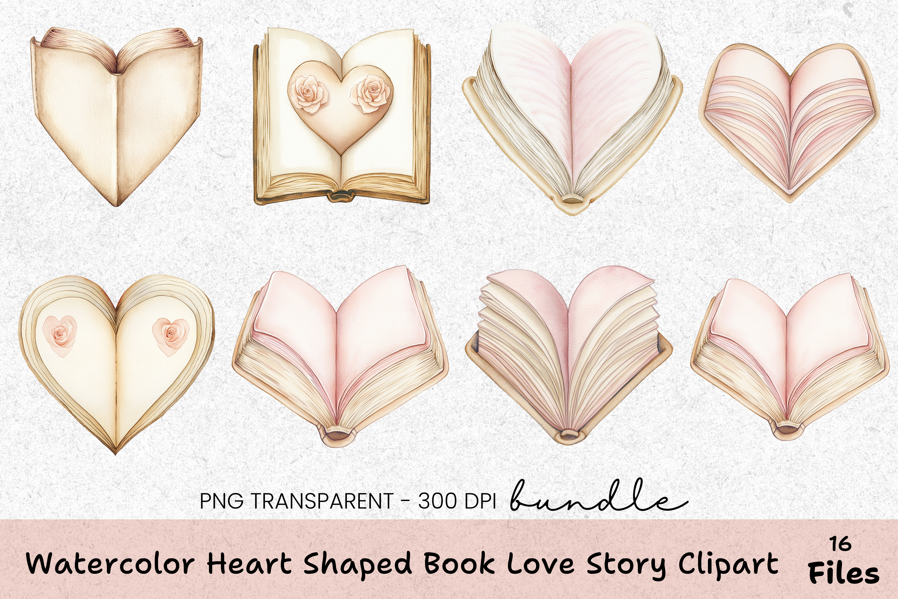 Heart Shaped Book Love Story Clipart Bundle