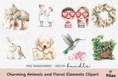 Charming Animals and Floral Elements Clipart Bundle - CraftNest - Digital Crafting and Art