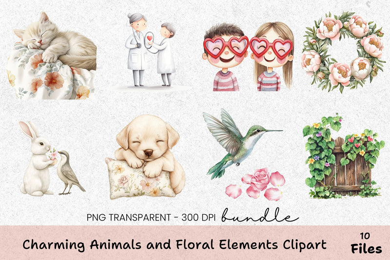 Charming Animals and Floral Elements Clipart Bundle - CraftNest - Digital Crafting and Art
