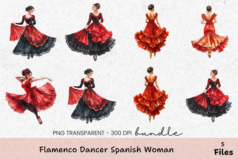 Flamenco Dancer Spanish Woman Clipart Bundle - CraftNest - Digital Crafting and Art