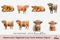 Highland Cow Farm Animal Clipart Bundle - CraftNest - Digital Crafting and Art