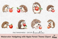 Hedgehog with Apple Forest Theme Clipart Bundle - CraftNest - Digital Crafting and Art