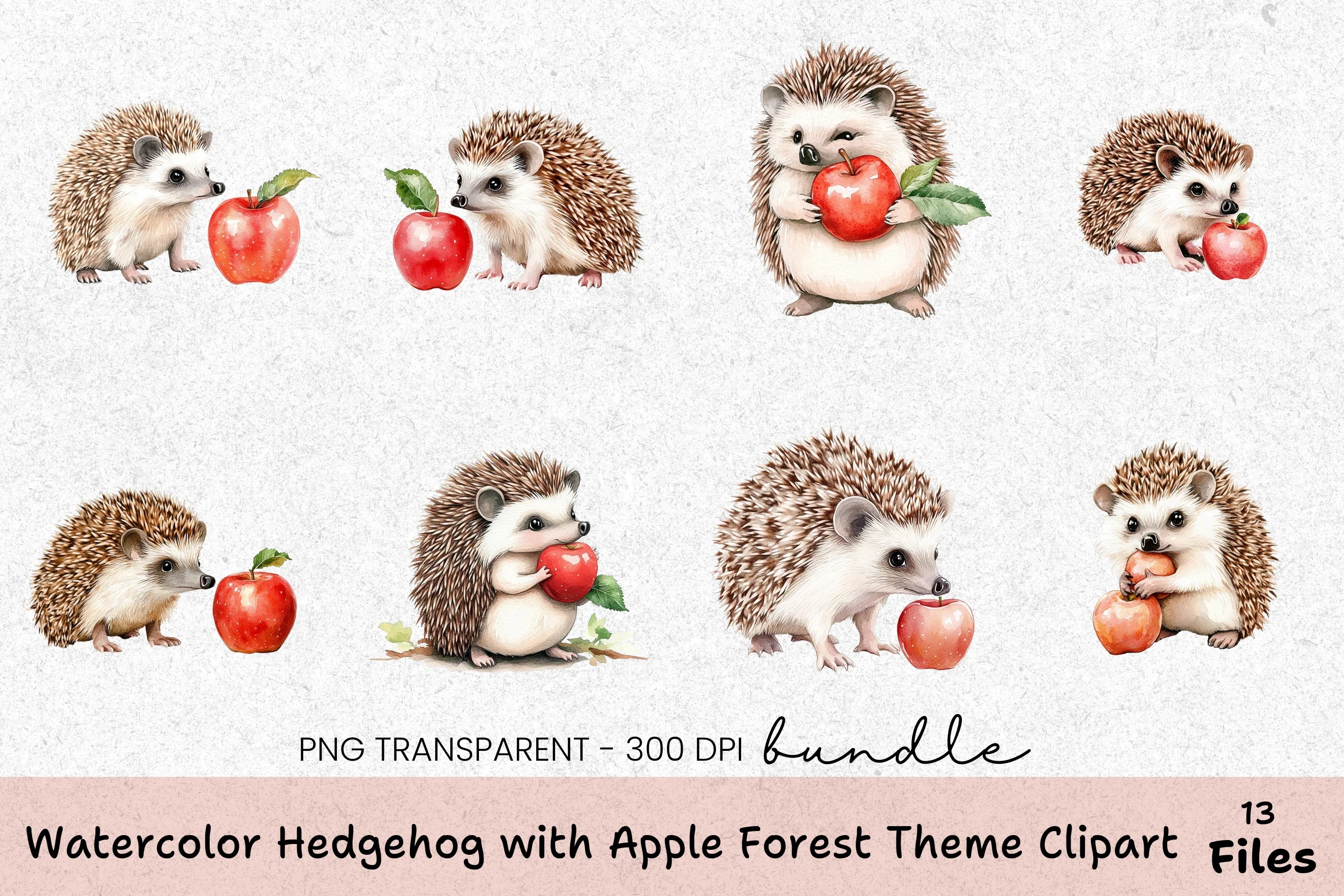 Hedgehog with Apple Forest Theme Clipart Bundle - CraftNest - Digital Crafting and Art