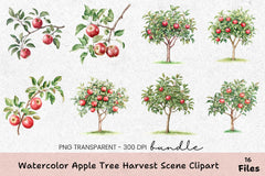 Apple Tree Harvest Scene Clipart Bundle - CraftNest - Digital Crafting and Art