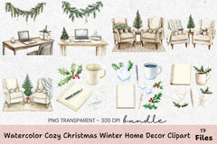 Cozy Christmas Winter Home Decor Clipart Bundle - CraftNest - Digital Crafting and Art