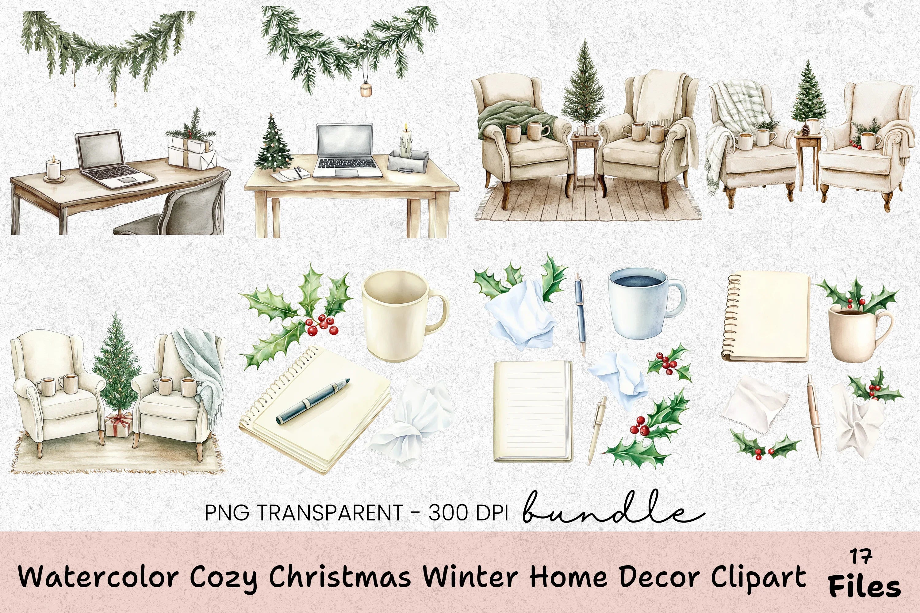 Cozy Christmas Winter Home Decor Clipart Bundle - CraftNest - Digital Crafting and Art
