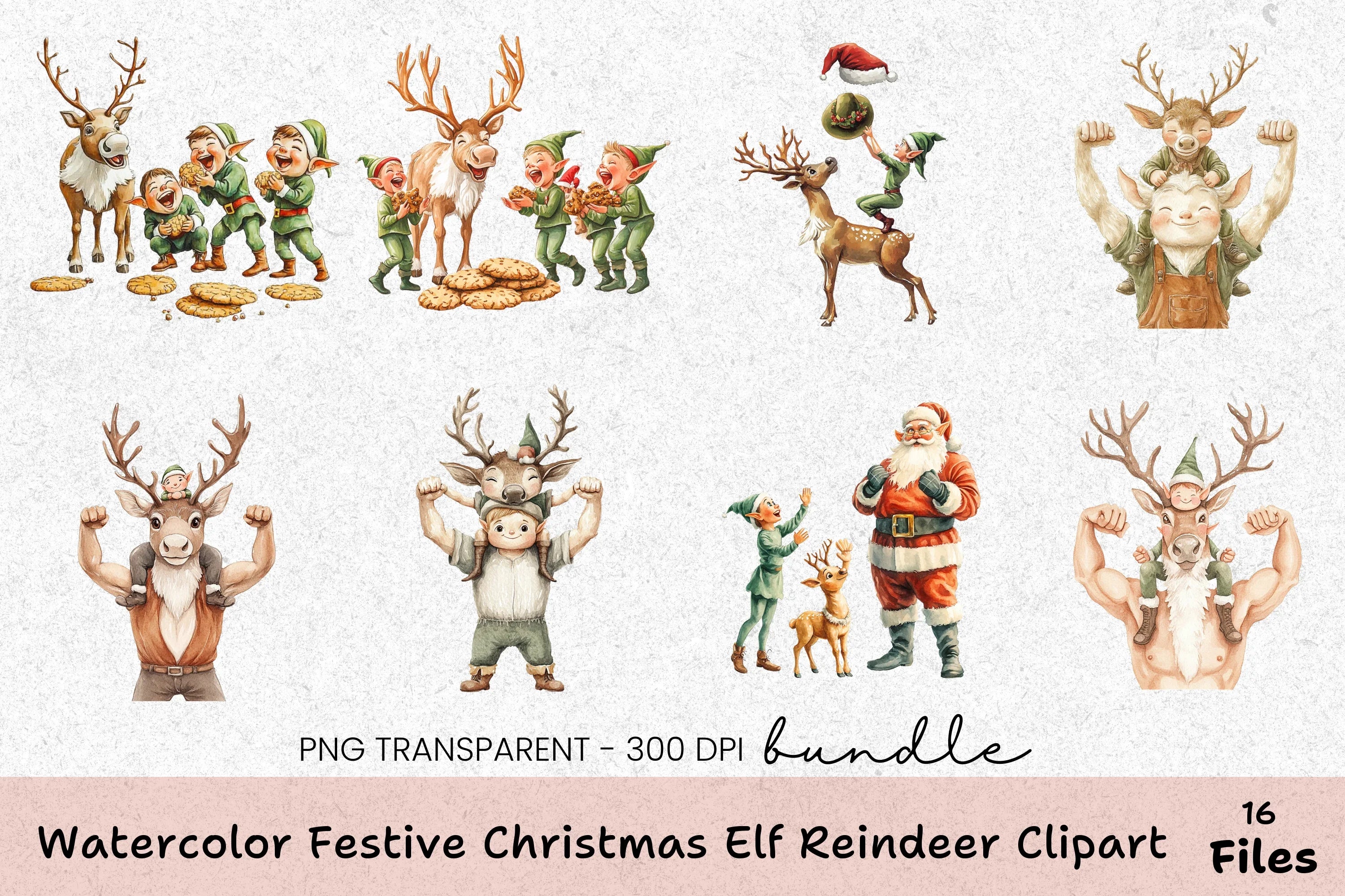 Festive Christmas Elf Reindeer Clipart Bundle - CraftNest - Digital Crafting and Art