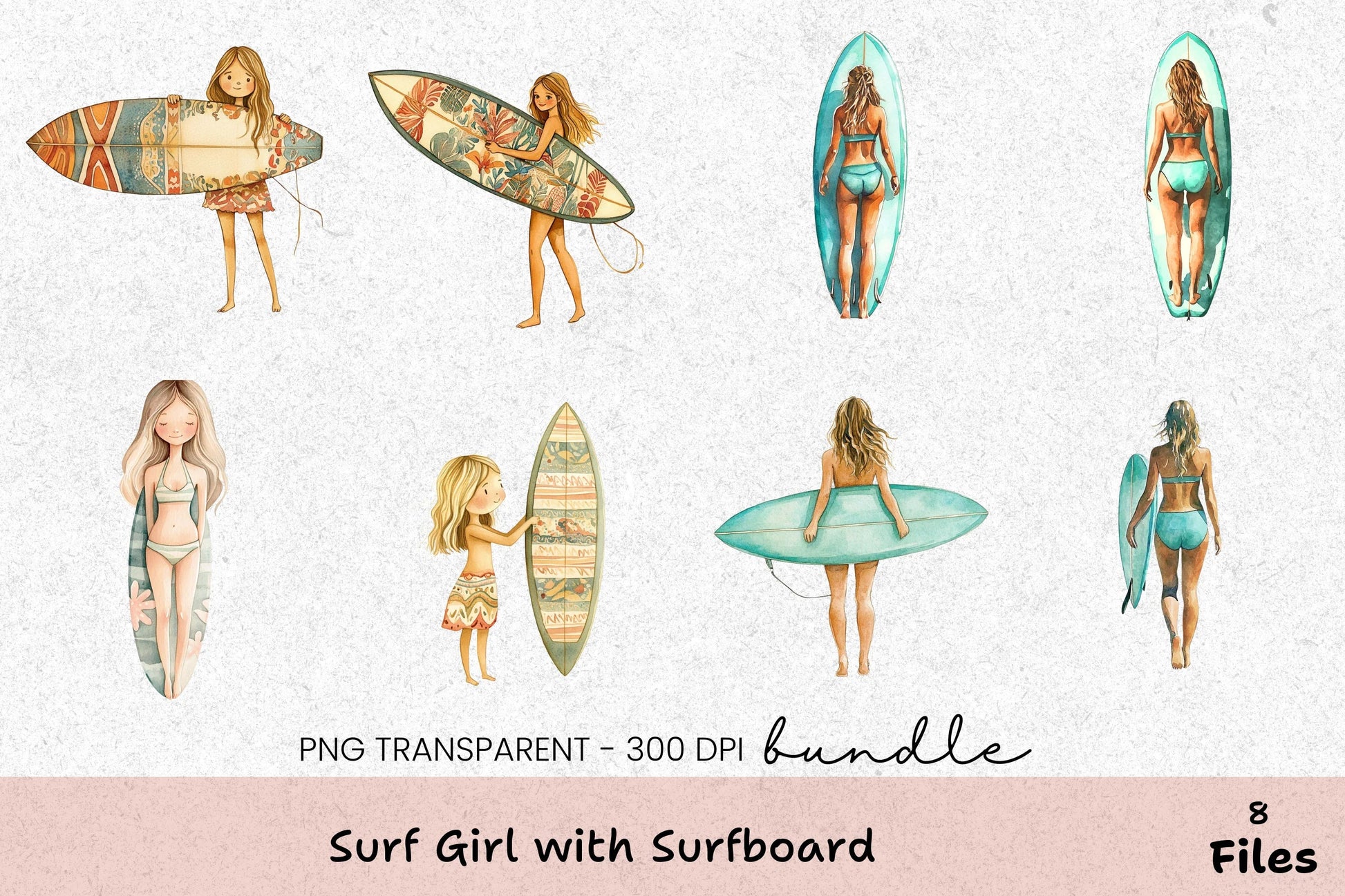 Surf Girl Clipart Bundle with Surfboard - CraftNest - Digital Crafting and Art