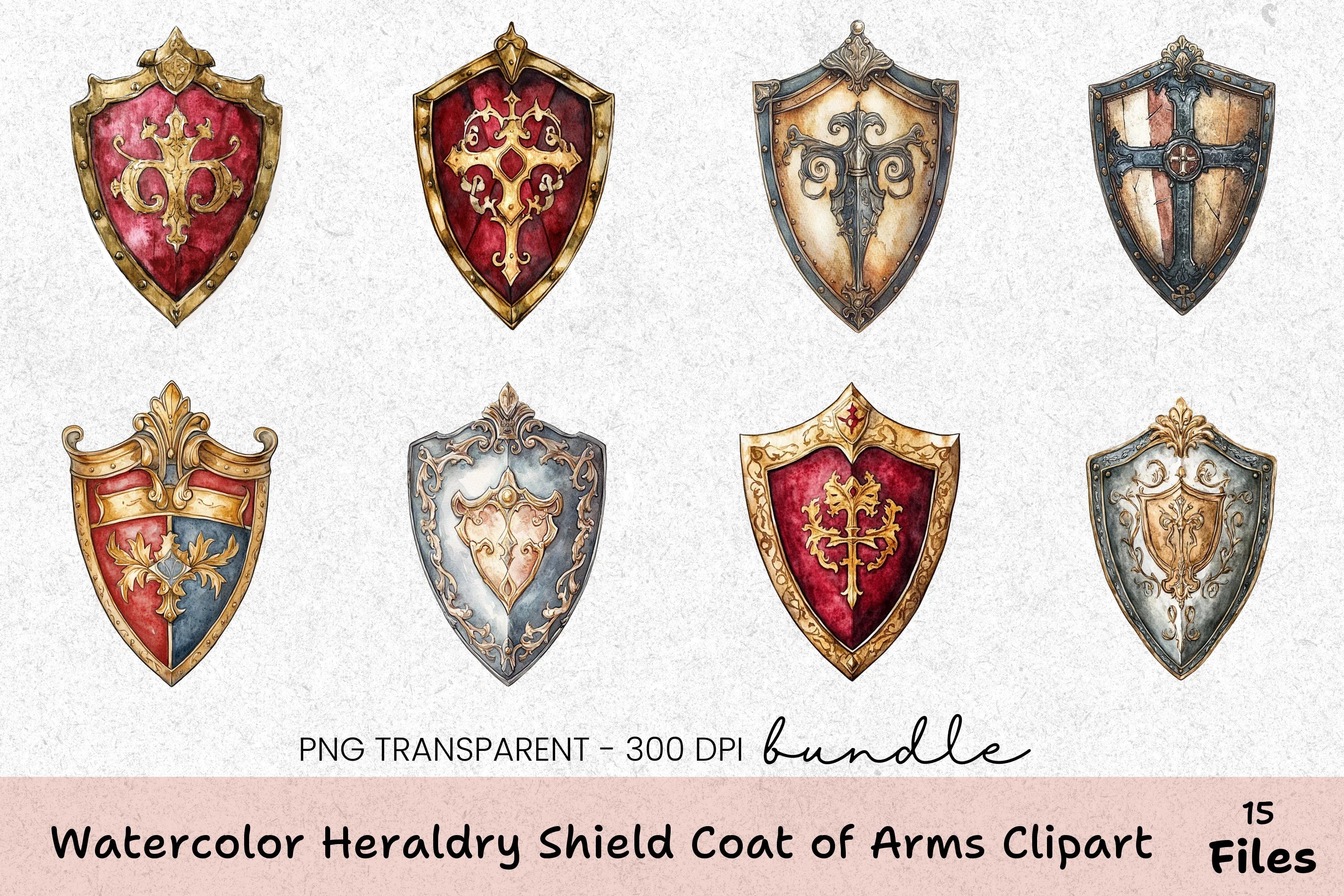 Heraldry Shield Coat of Arms Clipart Bundle - CraftNest - Digital Crafting and Art