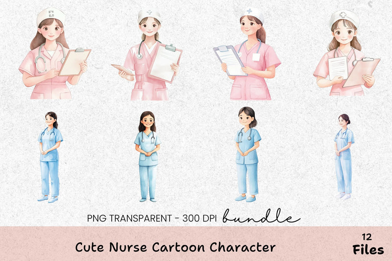Cute Nurse Cartoon Character Clipart Bundle - CraftNest - Digital Crafting and Art