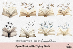 Open Book with Flying Birds Clipart Bundle - CraftNest - Digital Crafting and Art