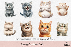Funny Cartoon Cat Clipart Bundle - CraftNest - Digital Crafting and Art