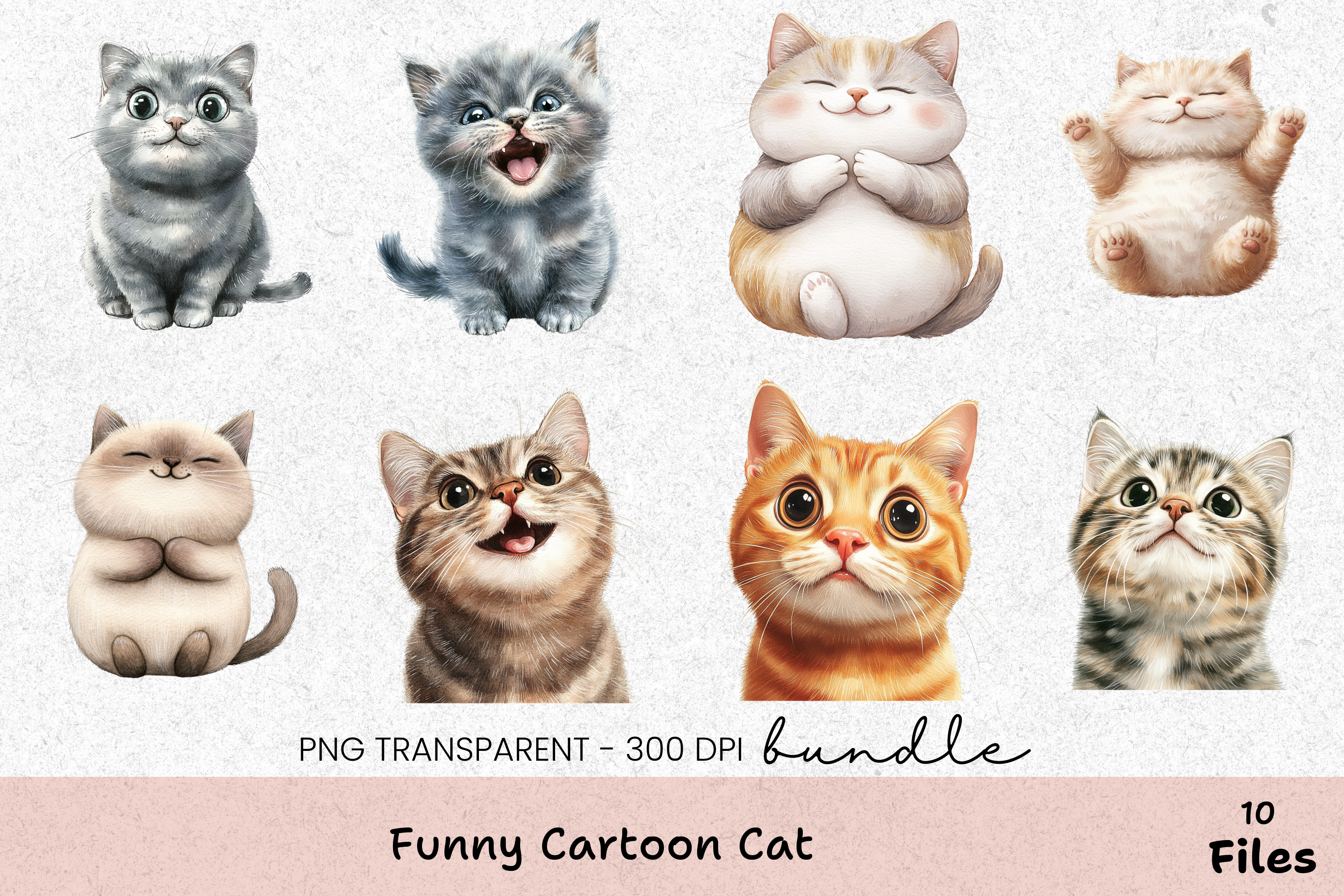 Funny Cartoon Cat Clipart Bundle