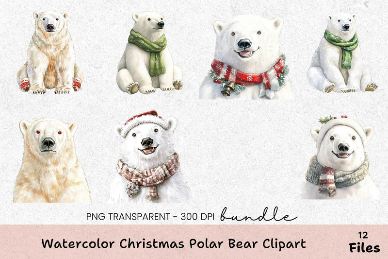 Christmas Polar Bear Clipart Bundle - CraftNest - Digital Crafting and Art