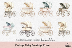 Vintage Baby Carriage Pram Clipart Bundle - CraftNest - Digital Crafting and Art