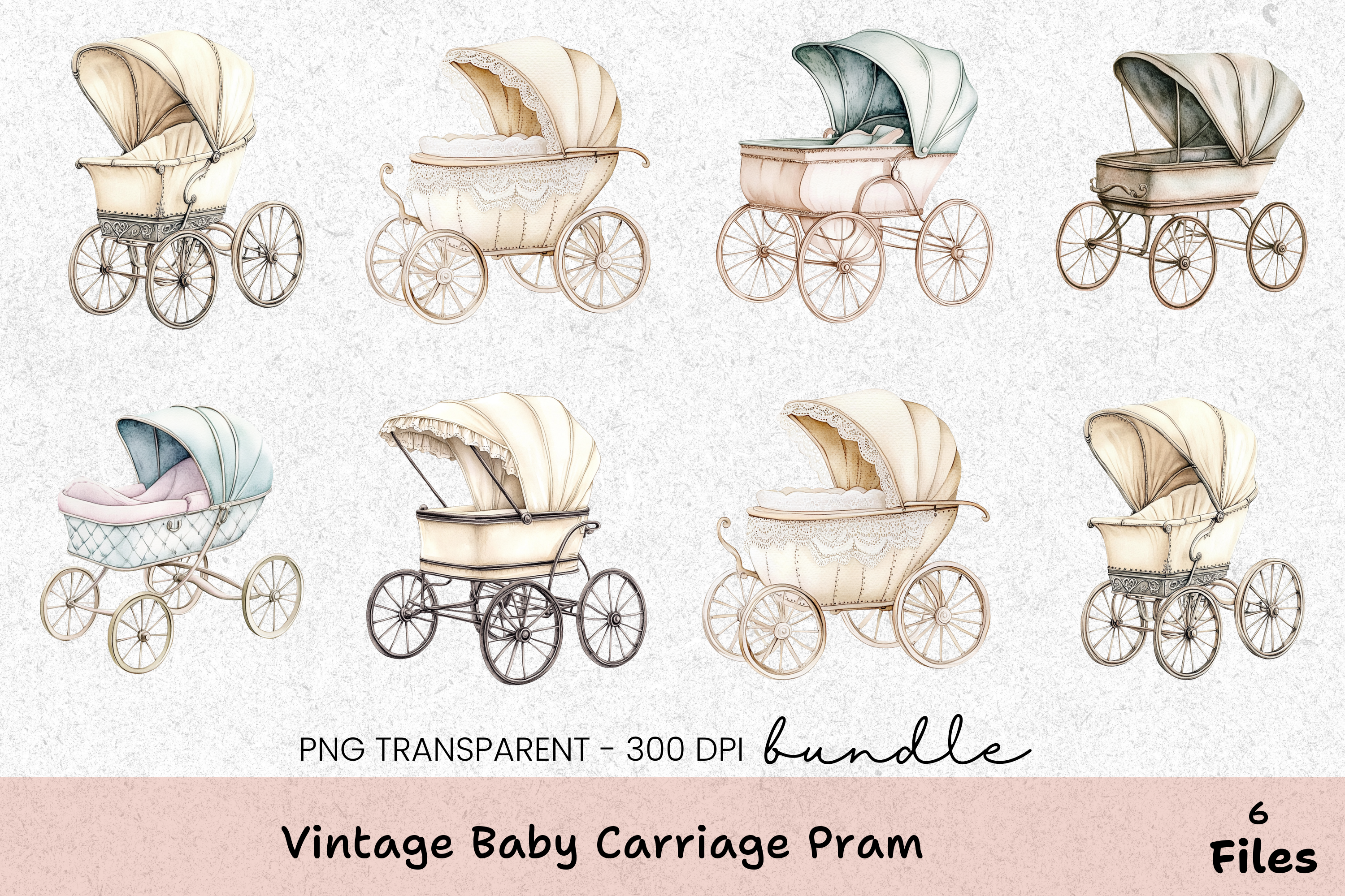 Vintage Baby Carriage Pram Clipart Bundle