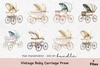 Vintage Baby Carriage Pram Clipart Bundle