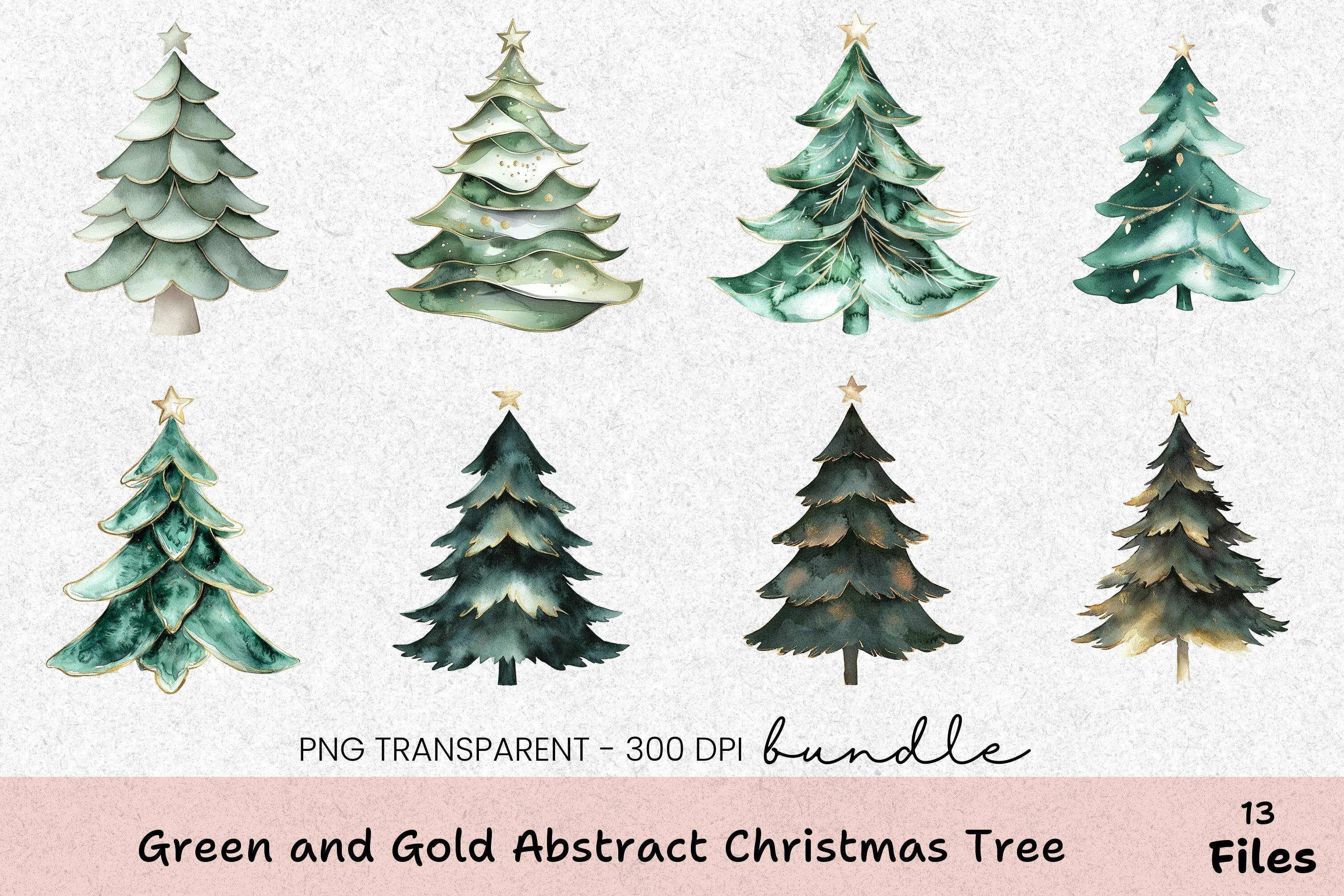 Green and Gold Abstract Christmas Tree Clipart Bundle - CraftNest - Digital Crafting and Art