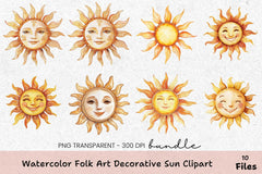 Folk Art Decorative Sun Clipart Bundle - CraftNest - Digital Crafting and Art