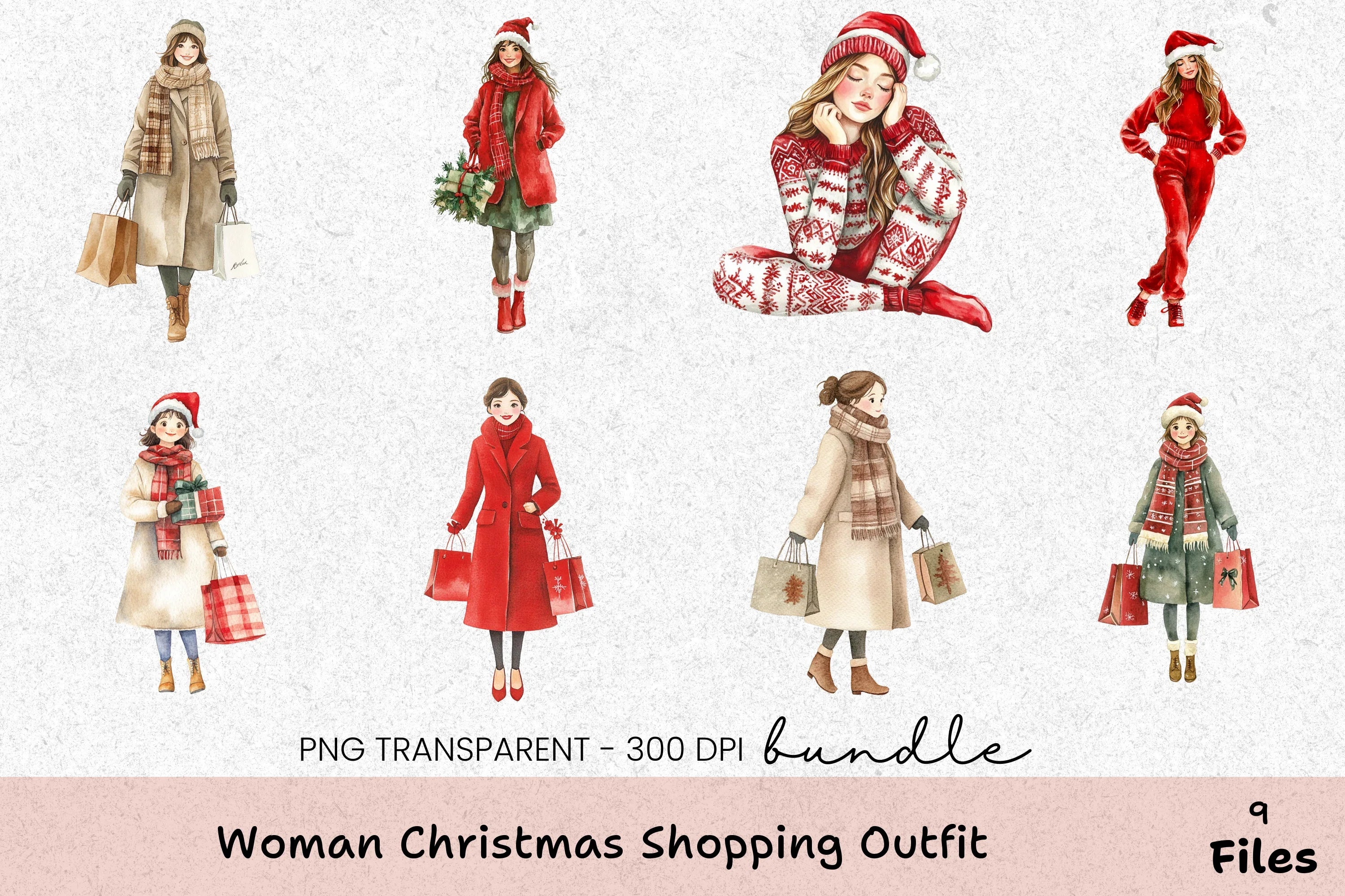 Christmas Shopping Outfit Clipart Bundle for Women - CraftNest - Digital Crafting and Art