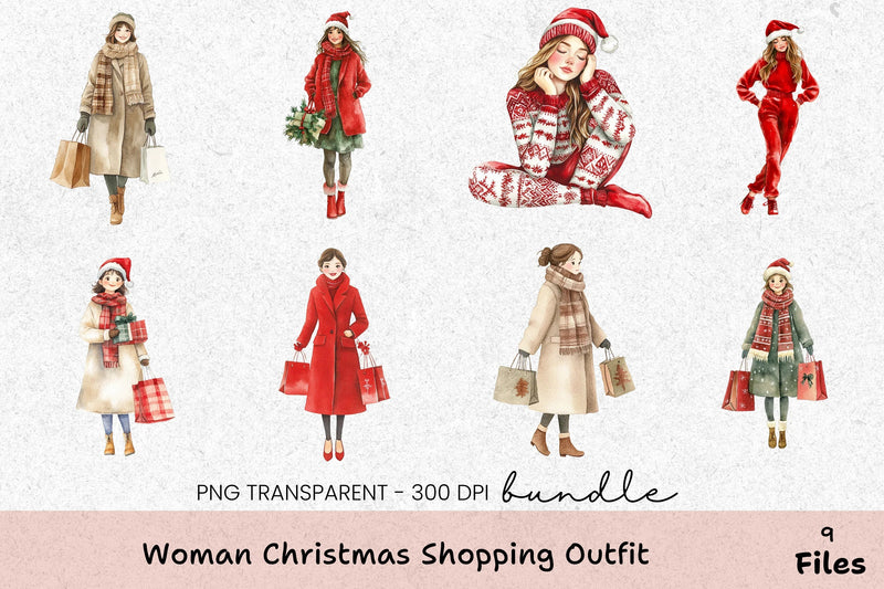 Christmas Shopping Outfit Clipart Bundle for Women - CraftNest - Digital Crafting and Art