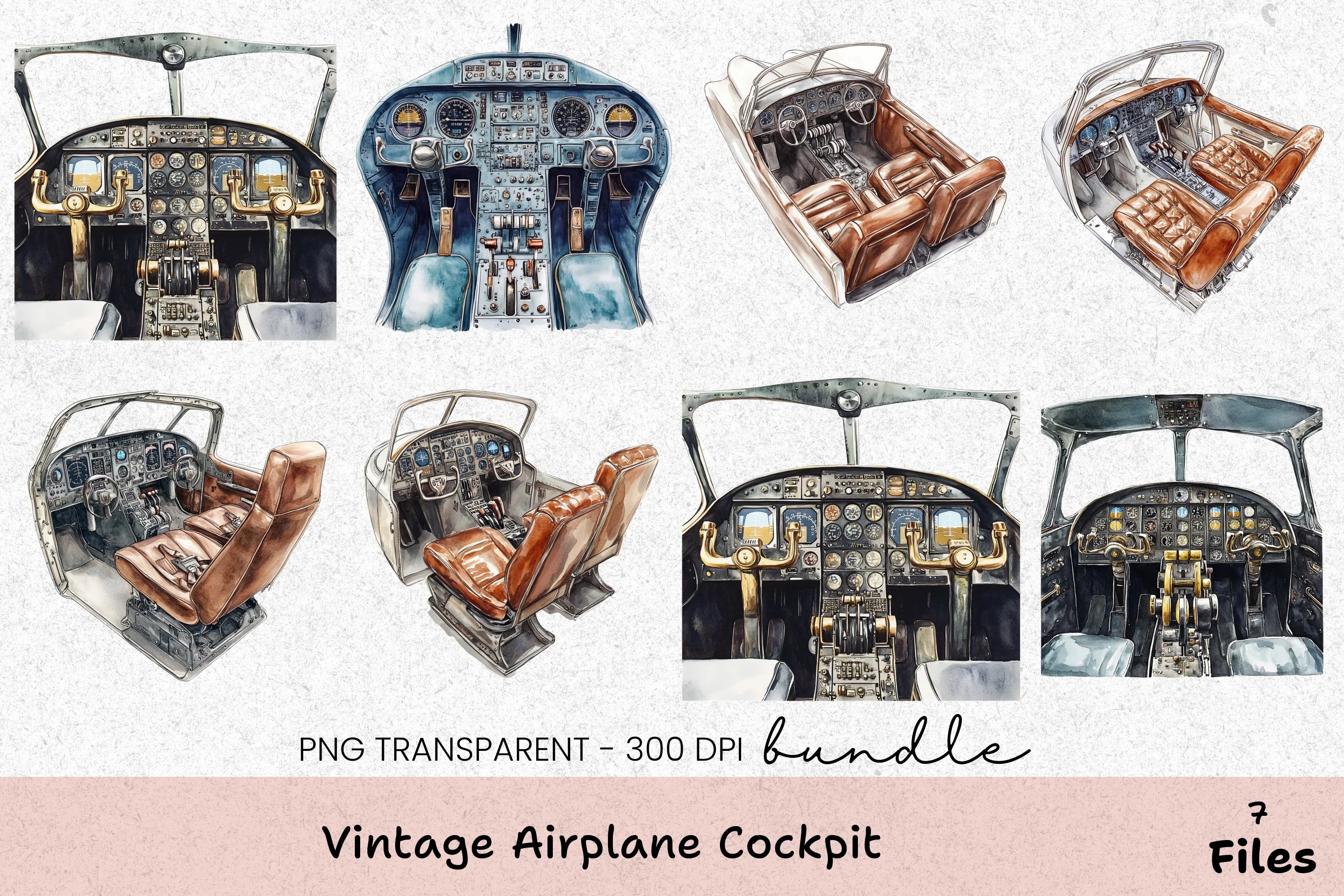 Vintage Airplane Cockpit Clipart Bundle - CraftNest - Digital Crafting and Art
