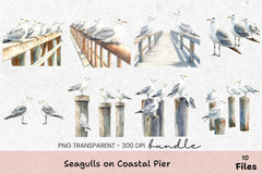 Seagulls on Coastal Pier Clipart Bundle - CraftNest - Digital Crafting and Art