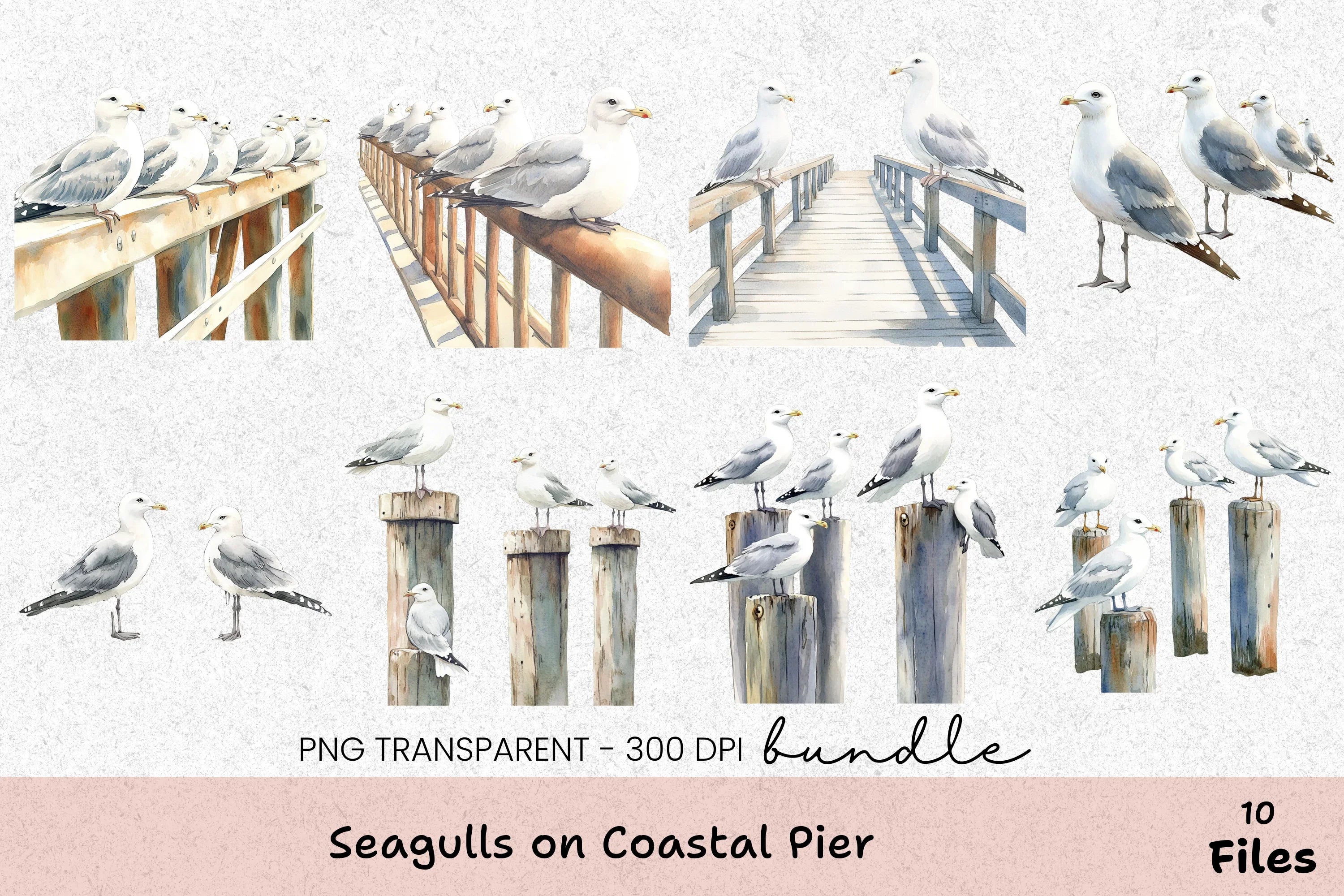 Seagulls on Coastal Pier Clipart Bundle - CraftNest - Digital Crafting and Art