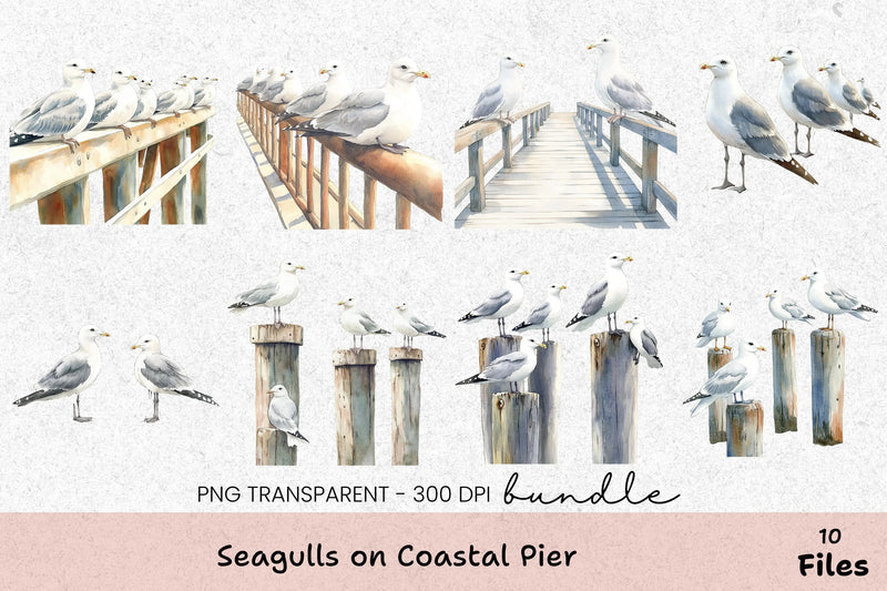 Seagulls on Coastal Pier Clipart Bundle - CraftNest - Digital Crafting and Art