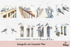 Seagulls on Coastal Pier Clipart Bundle