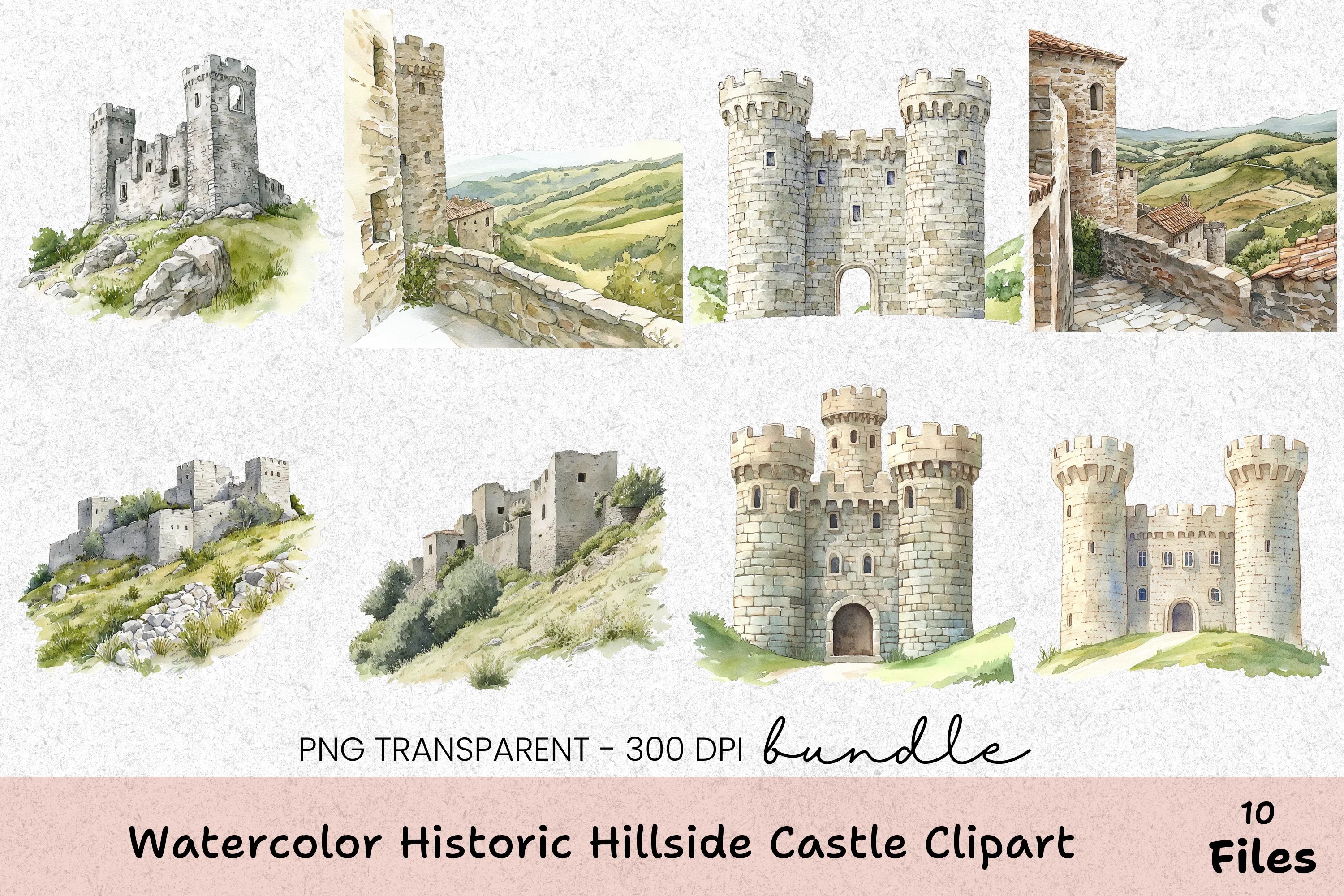 Historic Hillside Castle Clipart Bundle - CraftNest - Digital Crafting and Art