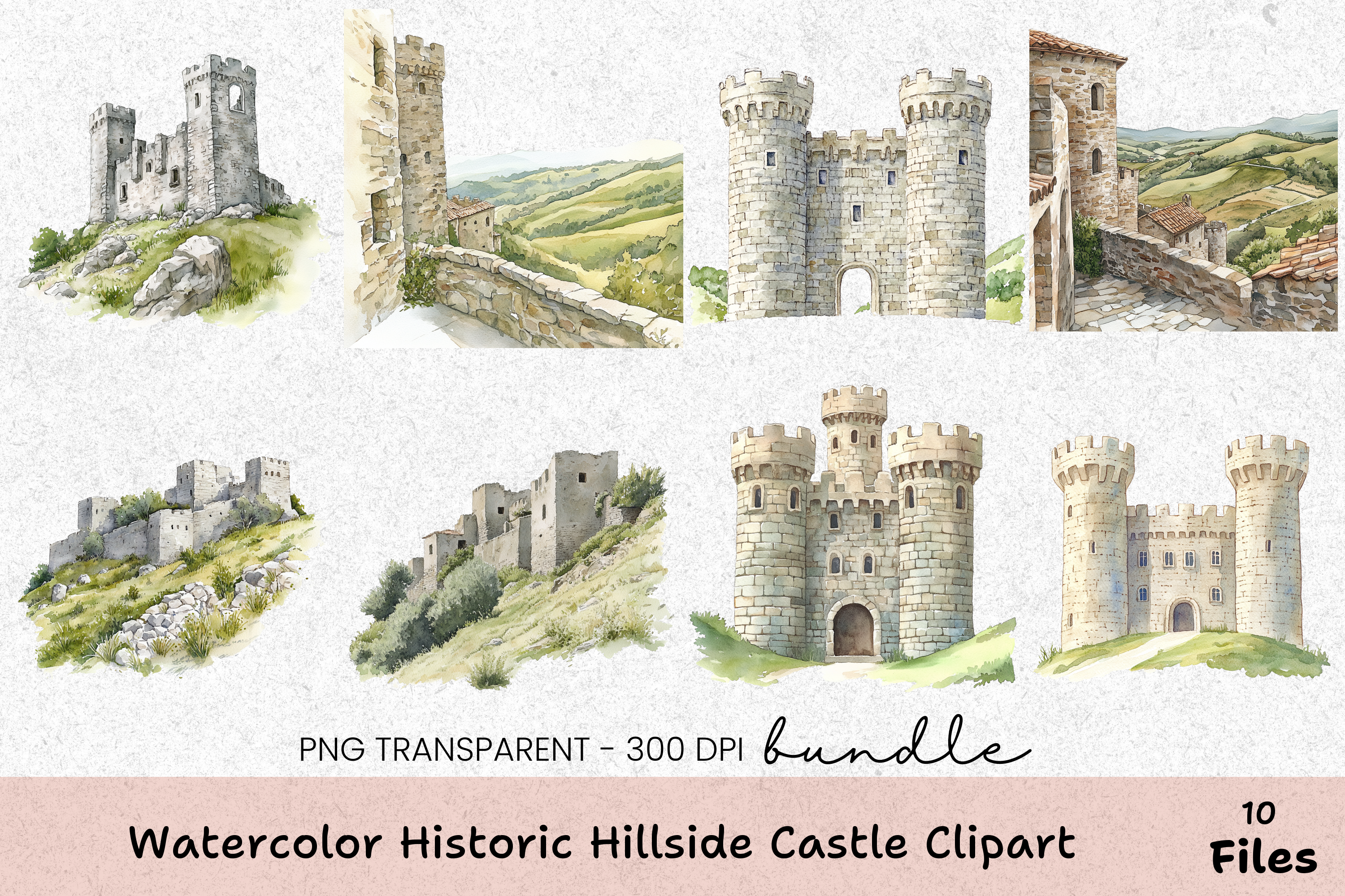Historic Hillside Castle Clipart Bundle