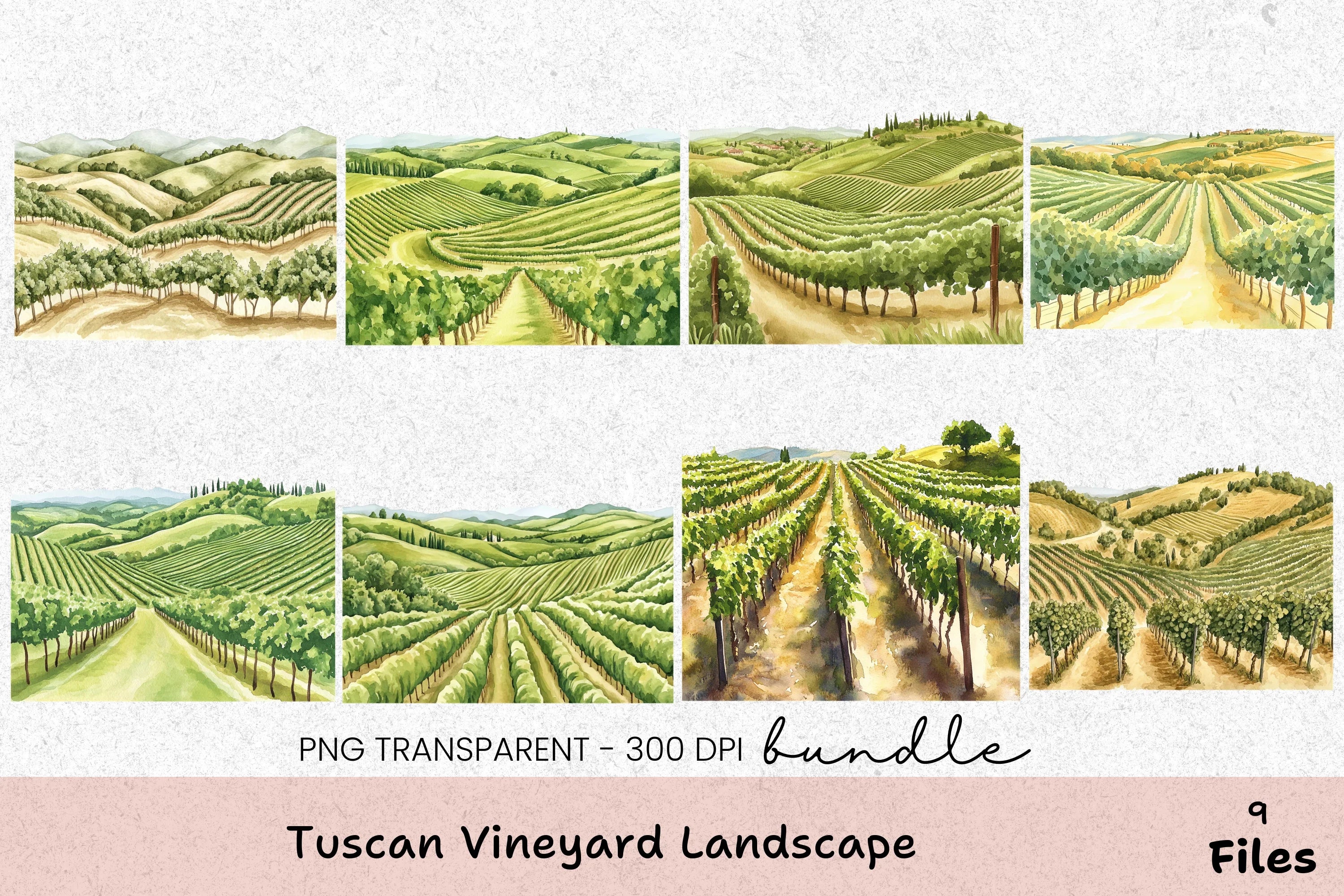 Tuscan Vineyard Landscape Clipart Bundle - CraftNest - Digital Crafting and Art
