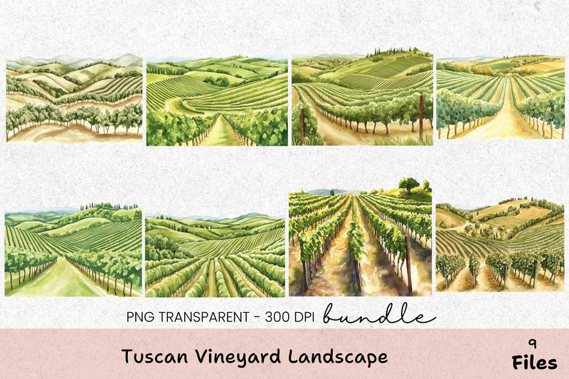 Tuscan Vineyard Landscape Clipart Bundle - CraftNest - Digital Crafting and Art