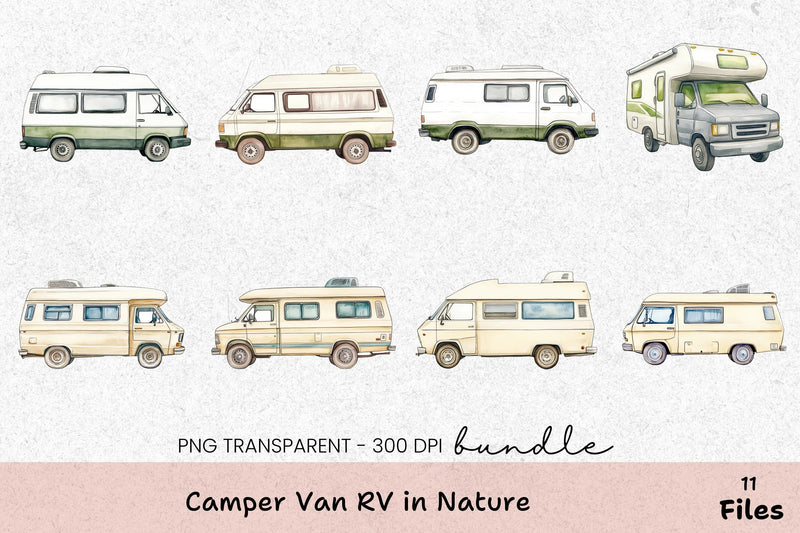 Camper Van RV in Nature Clipart Bundle - CraftNest - Digital Crafting and Art