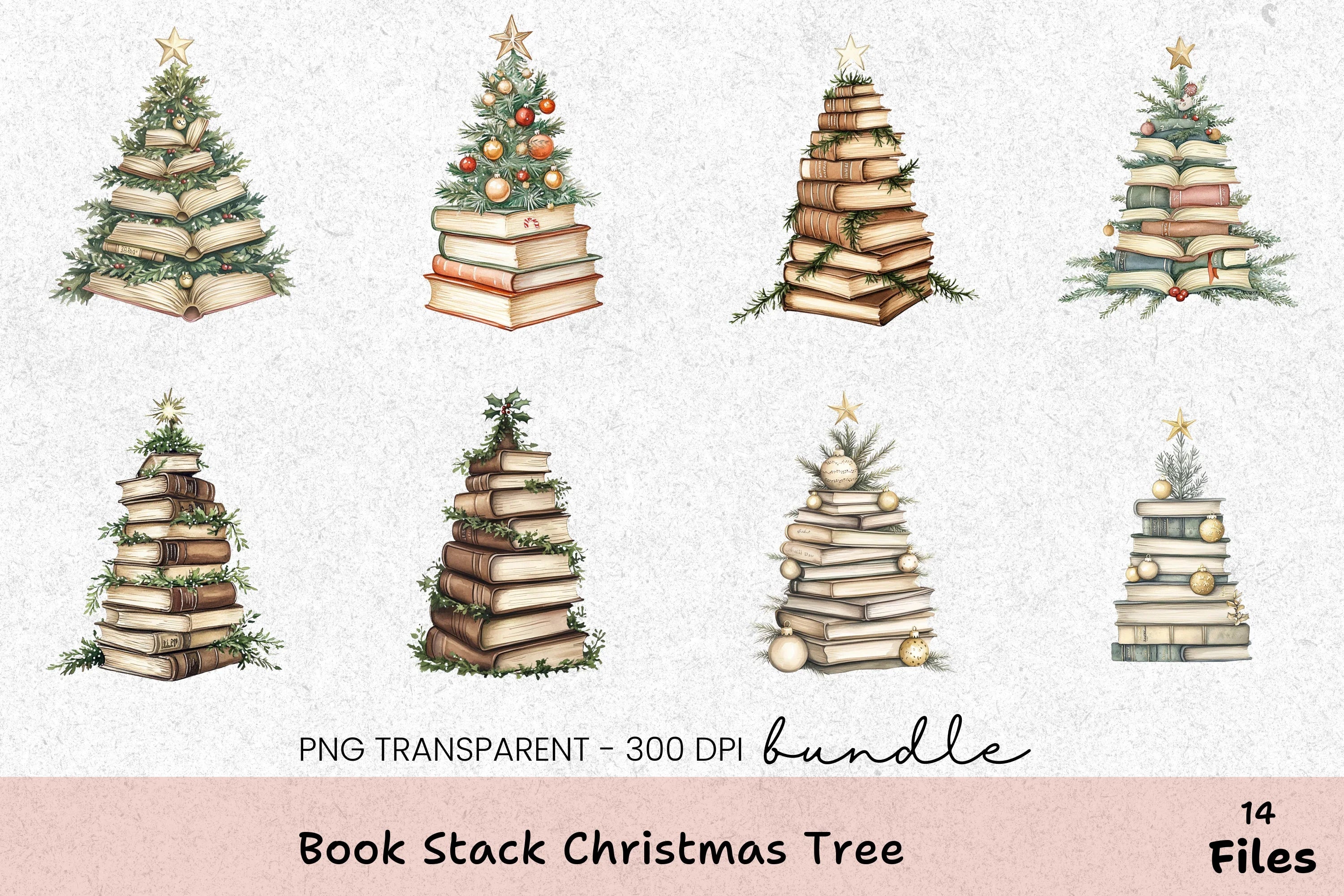 Book Stack Christmas Tree Clipart Bundle - CraftNest - Digital Crafting and Art