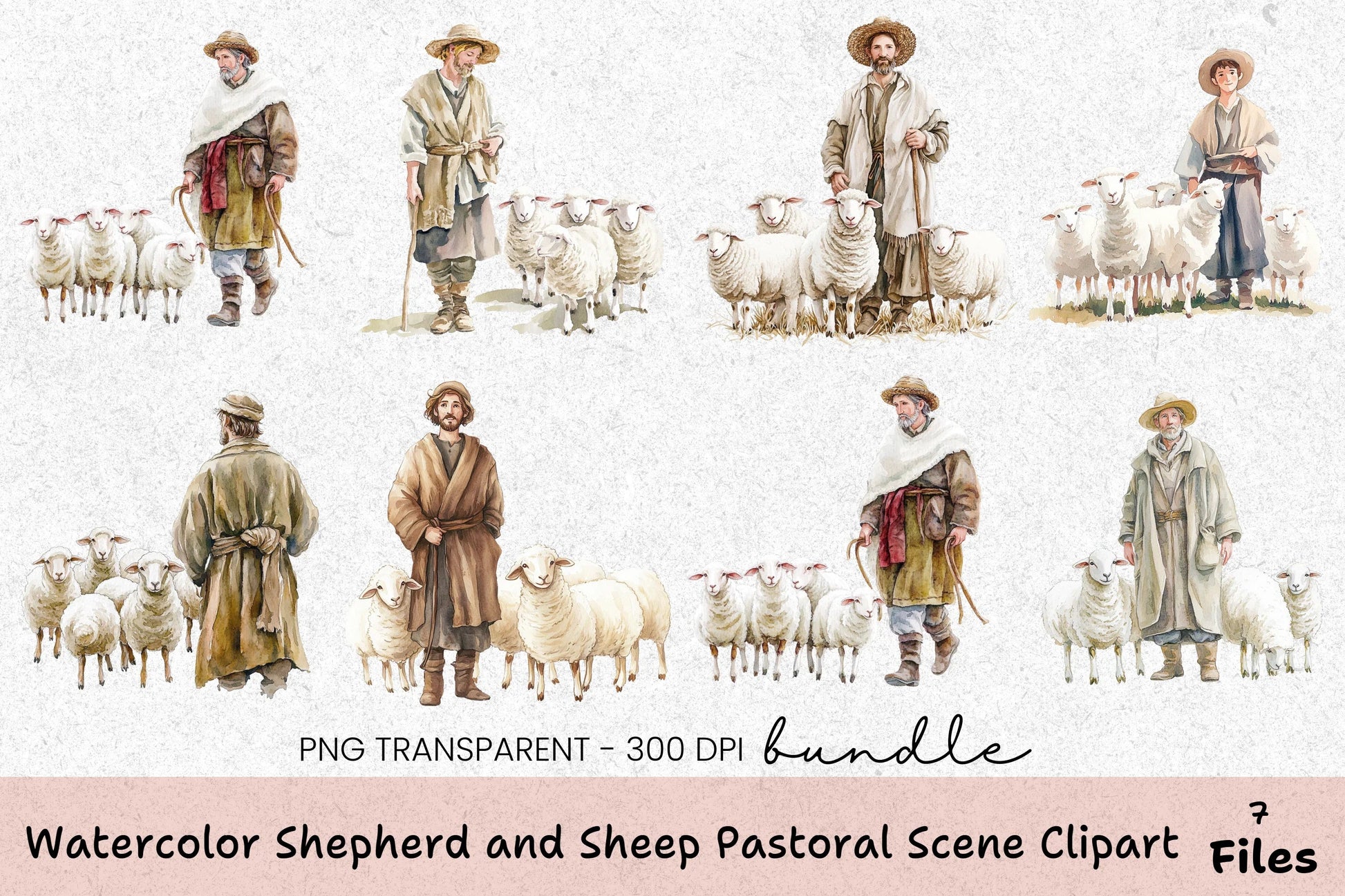Shepherd and Sheep Pastoral Scene Clipart Bundle - CraftNest - Digital Crafting and Art