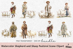 Shepherd and Sheep Pastoral Scene Clipart Bundle - CraftNest - Digital Crafting and Art