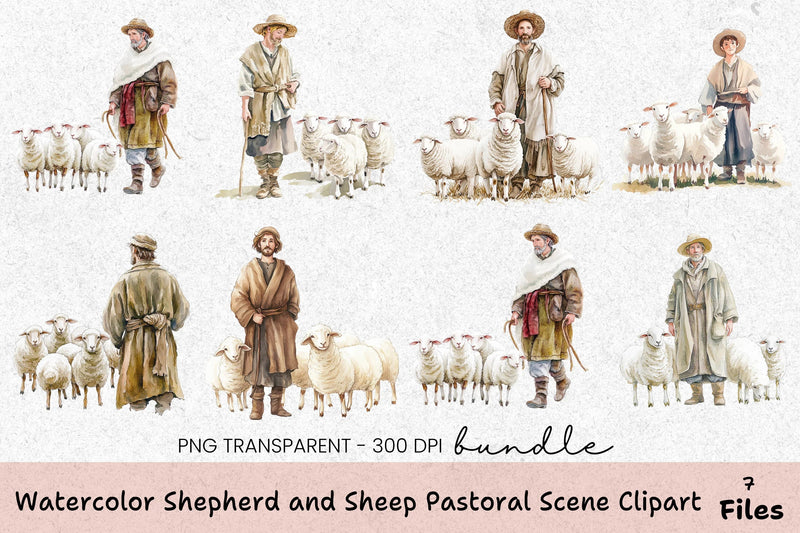 Shepherd and Sheep Pastoral Scene Clipart Bundle - CraftNest - Digital Crafting and Art