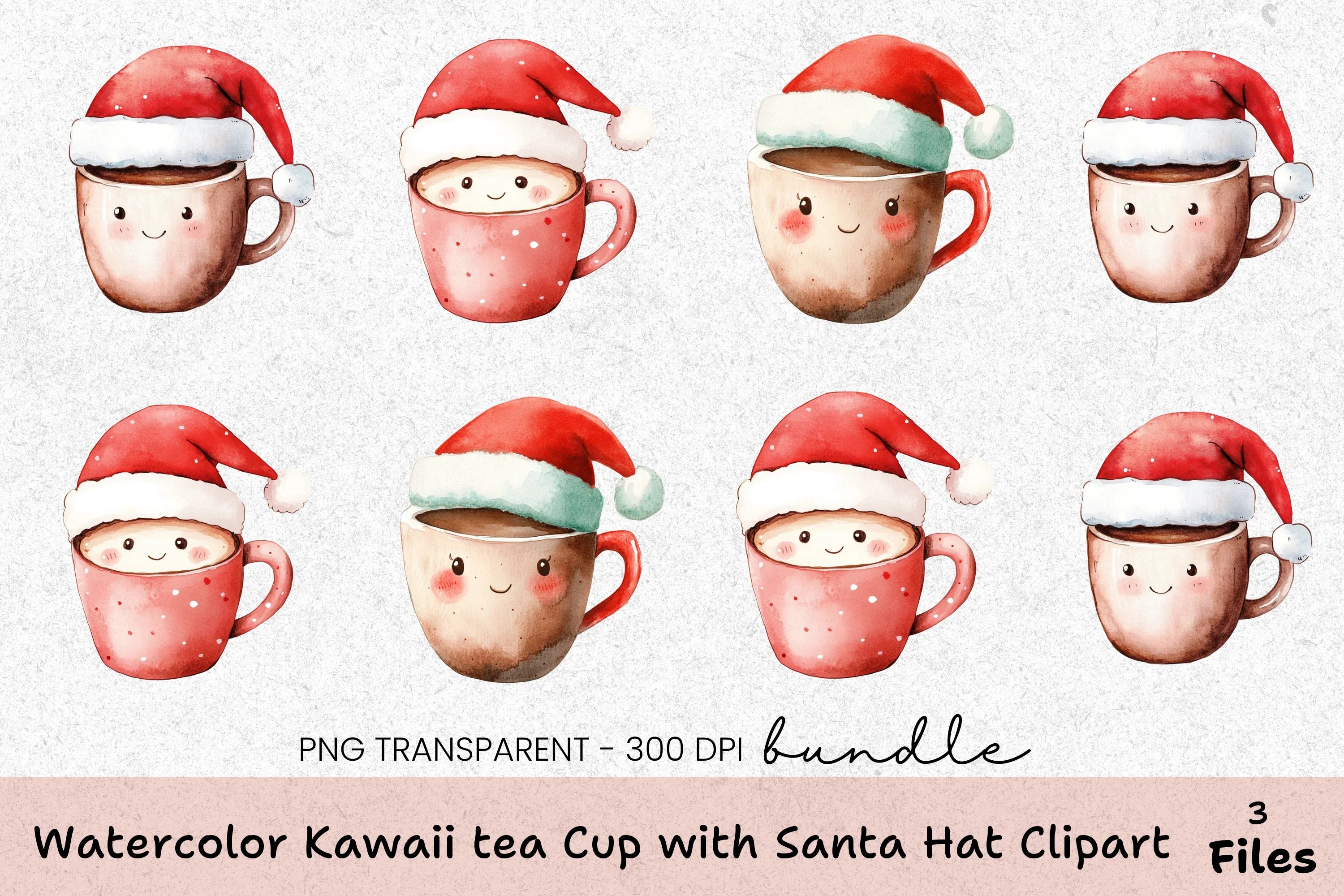Kawaii Tea Cup with Santa Hat Clipart Bundle - CraftNest - Digital Crafting and Art